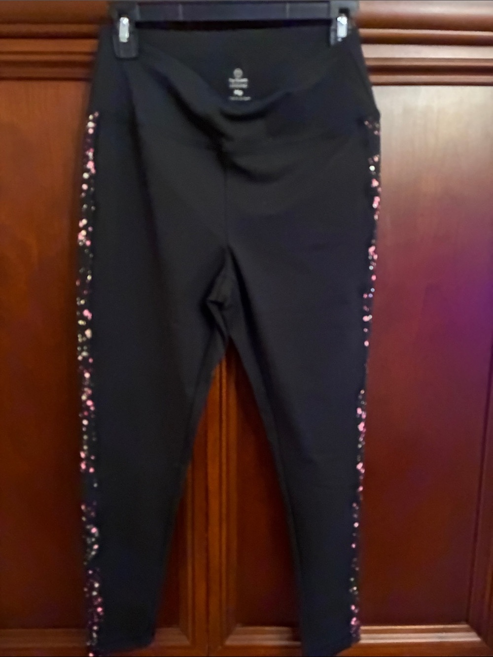 Talbots womens Black Leggings with Pink Sequin Side Trim